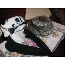 Vintage 2  1970s  Hat ( Black and White  Leopard ) Faux Fur   U.S.A.  eb-72201894